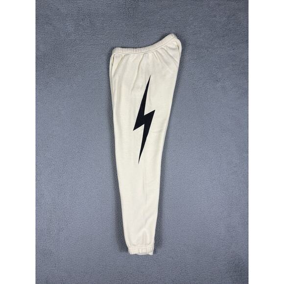 Aviator Nation Sweatpants Women’s Small Ivory Black Thunderbolt Lounge Jogger - Picture 8 of 12